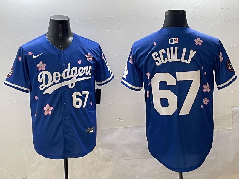 Men Los Angeles Dodgers #67 Scully Blue Sakura Edition 2025 Nike MLB Jersey style 7